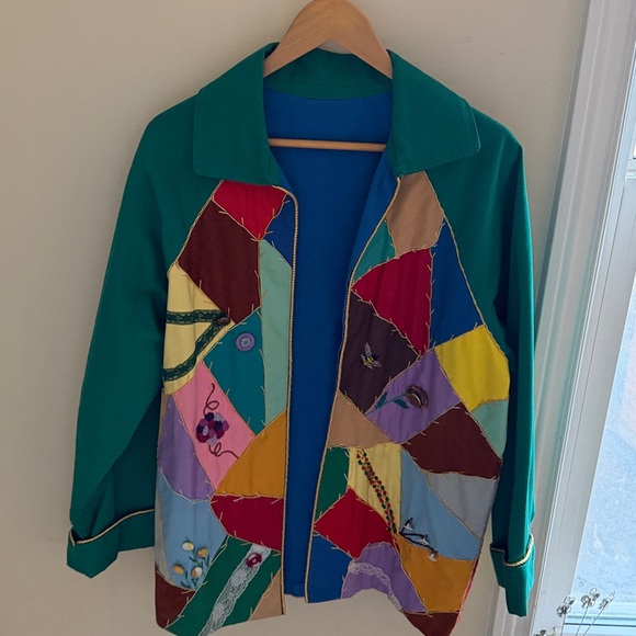 Jackets & Blazers - Vintage. One of a kind. Patchwork Green Women's Jacket - Multicolor Accent